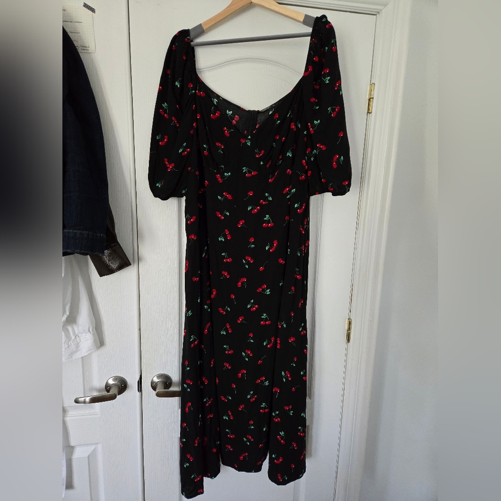 SHEIN Curve Black Dress with Cherry Print